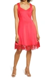 Donna Ricco Lace Trim Sweetheart Neck Fit & Flare Dress In Coral