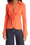 Cinq À Sept Mckenna Twist-front Blouse In Fire Coral