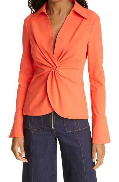 Cinq À Sept Mckenna Twist-front Blouse In Fire Coral