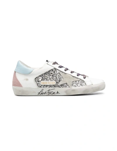 Golden Goose Superstar Sneakers With Sparkles In White