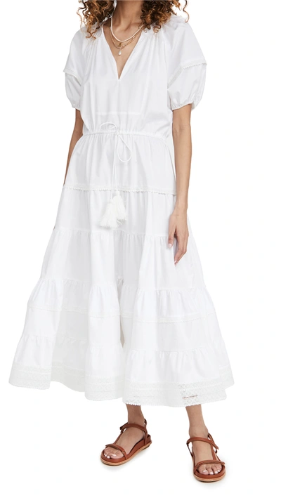 Alexis Raissa Embroidered Lace Tiered Cotton Dress In White