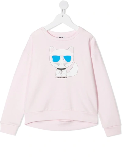 Karl Lagerfeld Kids' “choupette”印花棉质卫衣 In Pink
