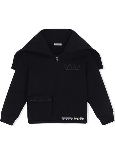 Dolce & Gabbana Kids' Logo-print Zip-detail Hoodie In Black