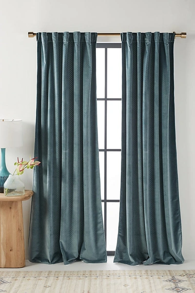 Anthropologie Velvet Louise Curtain By  In Blue Size 108"