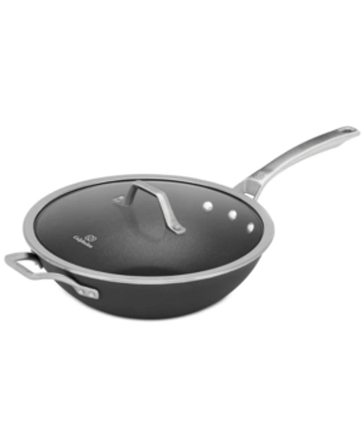 Calphalon Signature Nonstick Cookware 12 Flat Bottom Wok With Cover In Black