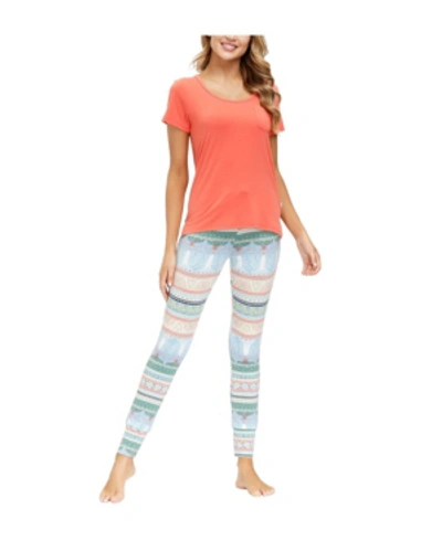 Echo Women's New Scoop Top With Legging Set In Coral Multi