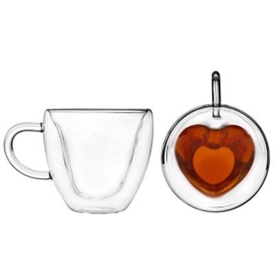 Godinger Set Of 2 Double Wall Heart Mugs In Clear