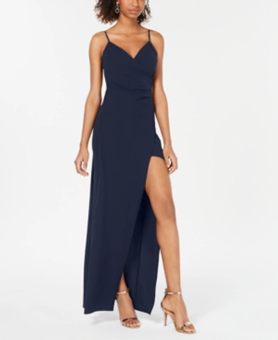 Emerald Sundae Juniors' High-slit Gown In Navy