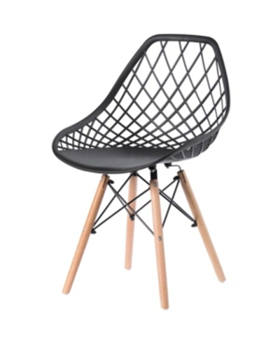 Bold Tones Mid-century Modern Style Plastic Dsw Shell Dining Chair With Lattice Back And Wooden Dowel Eiffel Le In Black