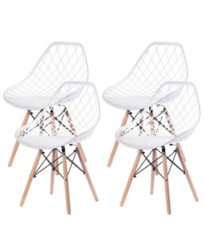 Bold Tones Mid-century Modern Style Plastic Dsw Shell Dining Chair With Lattice Back And Wooden Dowel Eiffel Le In White