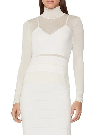 Herve Leger Sporty Sheer Bandage Mockneck Top In Alabaster