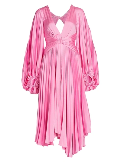 Acler Palms Long-sleeve Pleated Midi Dress In Pink