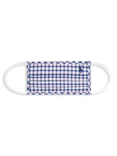 Polo Ralph Lauren Checkered Silk Face Mask In Navy