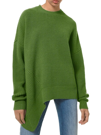 Michael Kors Asymmetric Shaker Cashmere Crewneck Sweater In Green