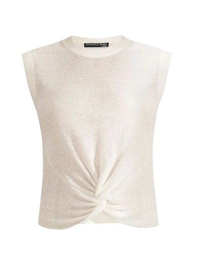 Veronica Beard Kellen Crewneck Cap-sleeve Twist-front Sweater In Ivory