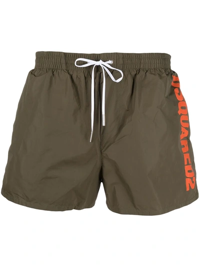 Dsquared2 Logo Print Swim Shorts In Grün