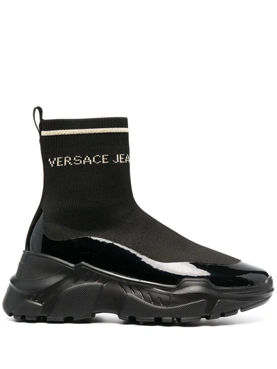 Versace Jeans Couture Logo Sock-style Trainers In Black
