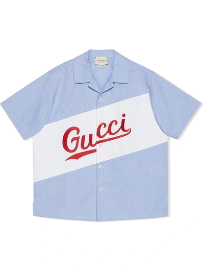Gucci Kids' Logo-embroidered Shirt In Light Blue