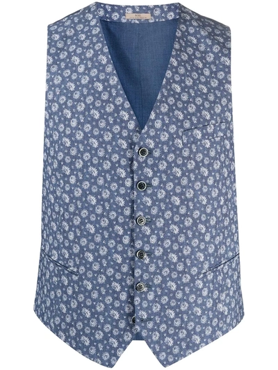Lady Anne Floral-print Cotton Waistcoat In Blue