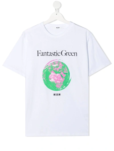 Msgm Teen Logo Print T-shirt In White