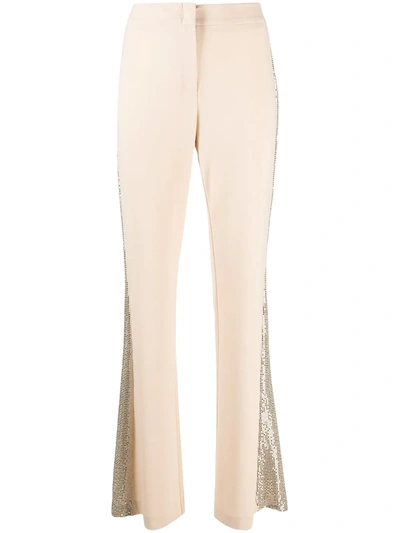 D-exterior Flared Sequin Trousers In Neutrals