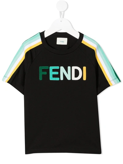 Fendi Black T-shirt For Kids With Logo