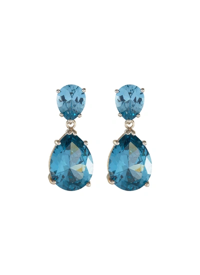 Cz By Kenneth Jay Lane Double Pear Cut Cubic Zirconia Drop Earrings In Blue