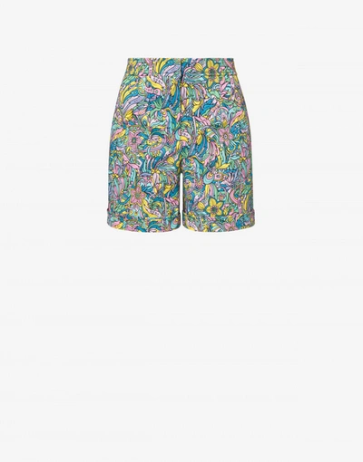 Moschino Retrò Flowers Stretch Gabardine Shorts In Multicoloured