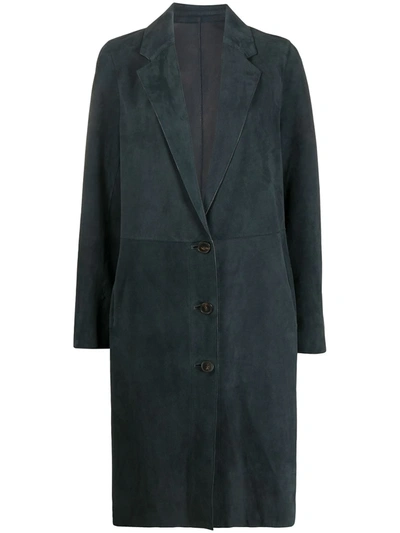 Yves Salomon Single Breasted Mid-length Coat In Blue