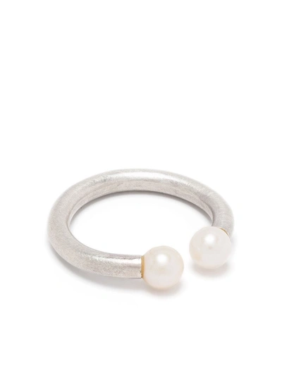 Hsu Jewellery Unfinishing Line Double Pearl Silver Ring