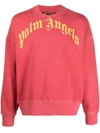 PALM ANGELS VINTAGE WASH CURVED LOGO CREW RED YELLOW