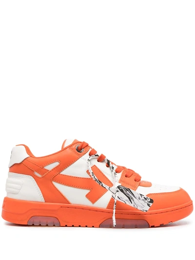 Off-white Men's Out Of Office Arrow Leather Sneakers In White,orange