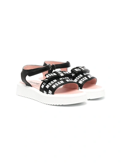 Msgm Teen Logo-print Strap Sandals In Black