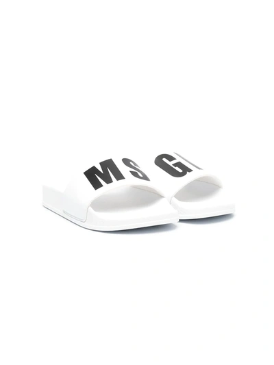 Msgm Kids' Logo-print Slides In White