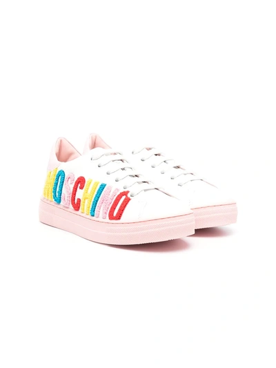 Moschino Kids' Logo-print Lace-up Trainers In White