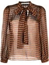 ALICE AND OLIVIA HOUNDSTOOTH-PRINT SEMI-SHEER BLOUSE