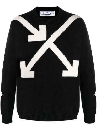 Off-white Twisted Arrows Knit Cotton Blend Sweater In Black