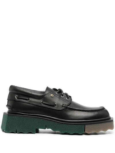 Off-white Sponge Boat Lace-up Shoes In Black Military (black)