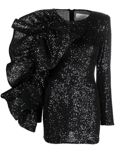 Loulou Ruffle-detail Sequin-embellished Mini Dress In Black