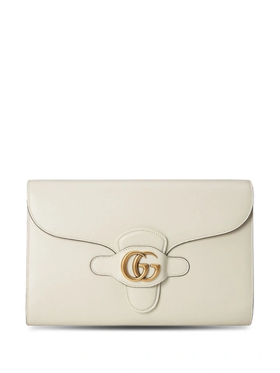 Gucci Double G Leather Clutch In White