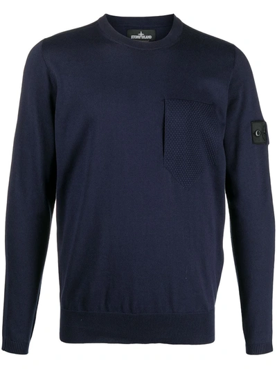 Stone Island Shadow Project Logo Patch Knit Jumper In Blue