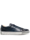 Santoni Vintage Effect Blue Leather Sneaker