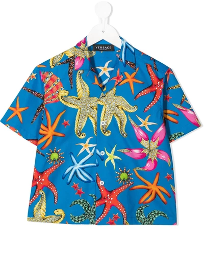Young Versace Kids' Starfish-print Shirt In Blue