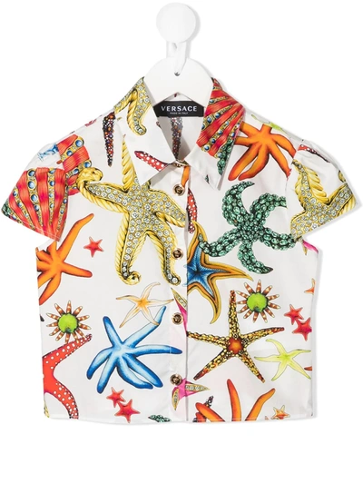 Young Versace Kids' Starfish-print Shirt In White
