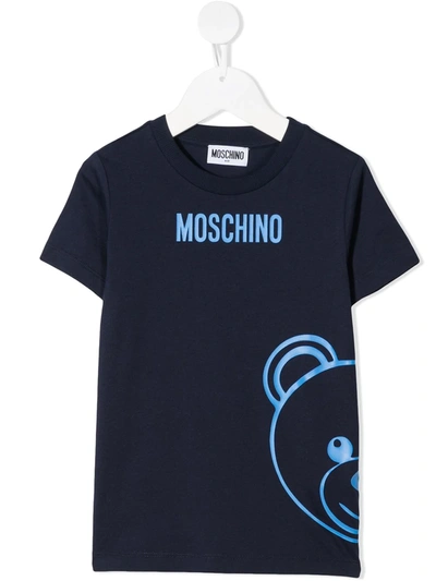 Moschino Kids' Logo Crew-neck T-shirt In Blue