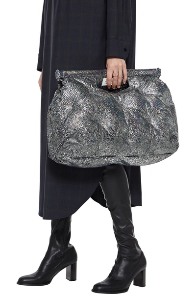 Maison Margiela Glam Slam Quilted Iridescent Leather Clutch In Silver