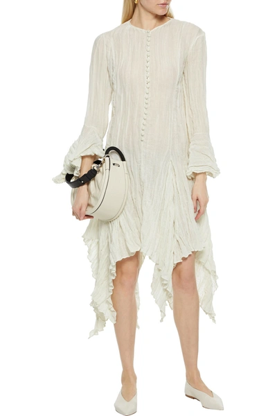 Khaite Ruffled Linen-blend Gauze Dress In Ecru