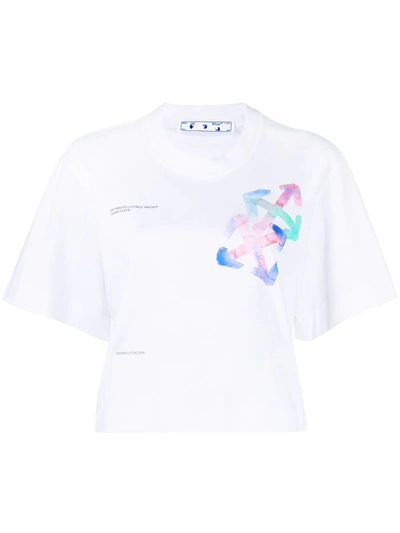 Off-white Jersey Crop T-shirt With Arrows Print In White