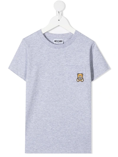 Moschino Kids' Toy Bear Pocket T-shirt In Grey