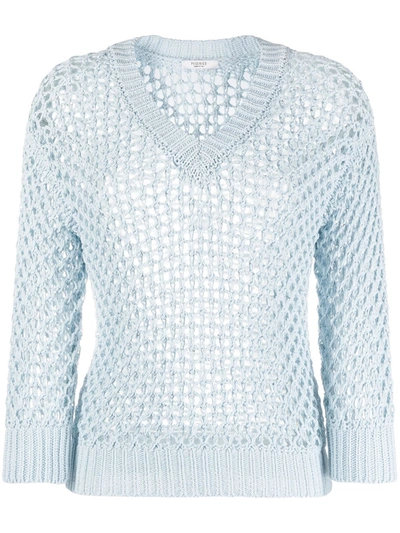 Peserico Open-knit Round Neck Jumper In Light Blue